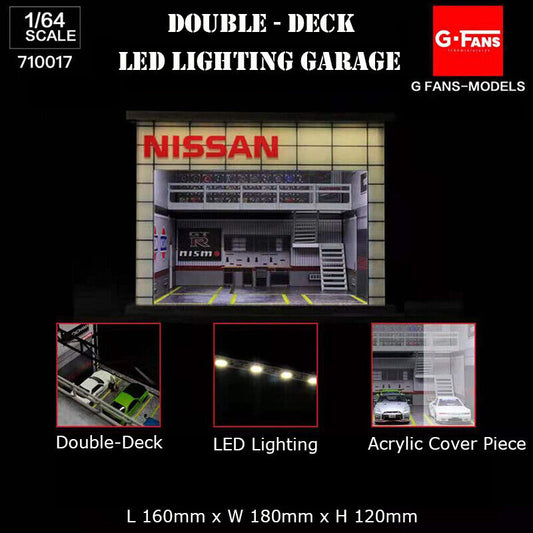 G-Fans Assemble Diorama 1:64 Double-Desk LED Lighting Model Car Garage - Nissan