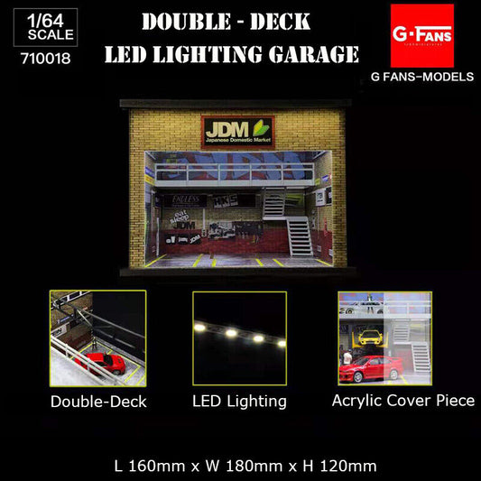 G-Fans Assemble Diorama 1:64 Double-Desk LED Garage Model Car Station- JDM