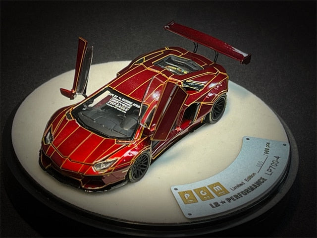 PGM 1/64 Red Burst Crack Lamborghini LP700 Diecast Fully Open Model Car