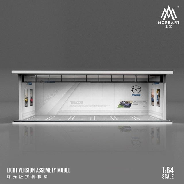 Moreart 1:64 Gulf / Hks /Michelin /advan Parking Garage Assembled Scene Diorama With Light - Railed/motor/cars/bicycles