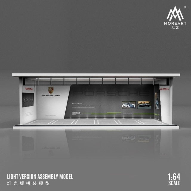 Moreart 1:64 Gulf / Hks /Michelin /advan Parking Garage Assembled Scene Diorama With Light - Railed/motor/cars/bicycles